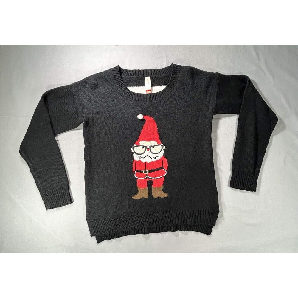 Christmas Long Sleeve Black Sweater Gnome Cowboy Santa‎  women's medium